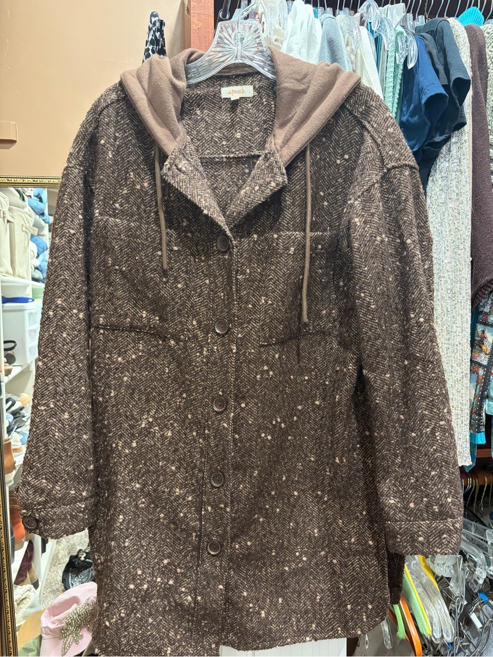 Cozy Brown Hooded Wool-Blend Coat